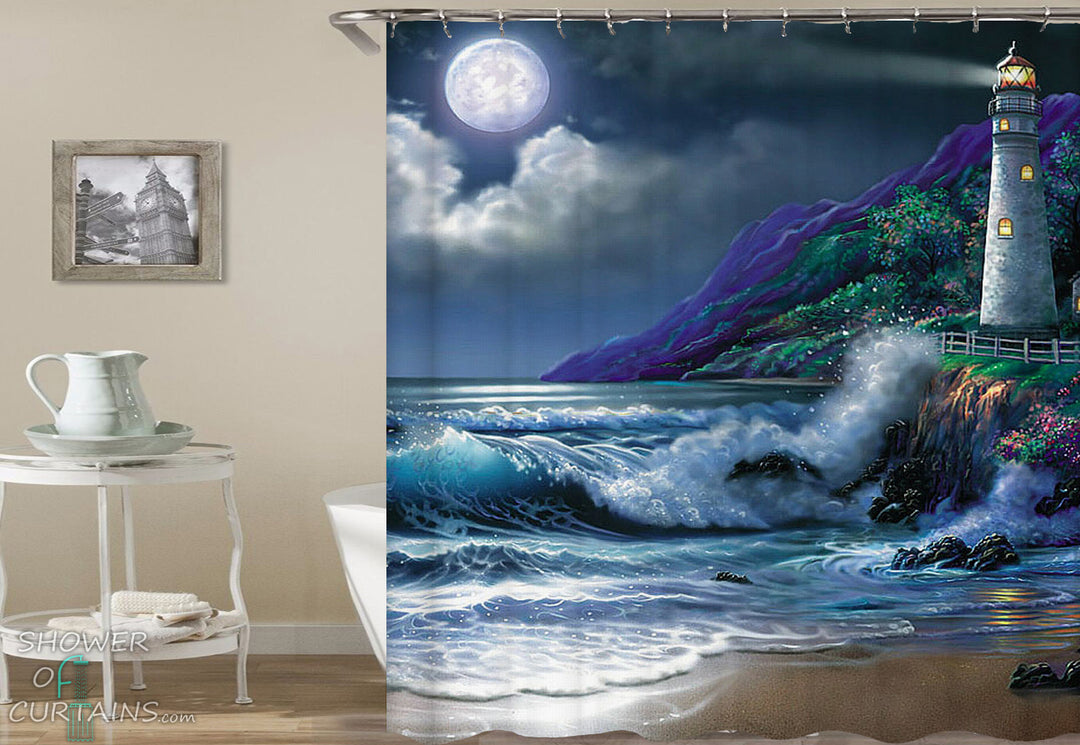 Beach Shower Curtain of Lighthouse Painting