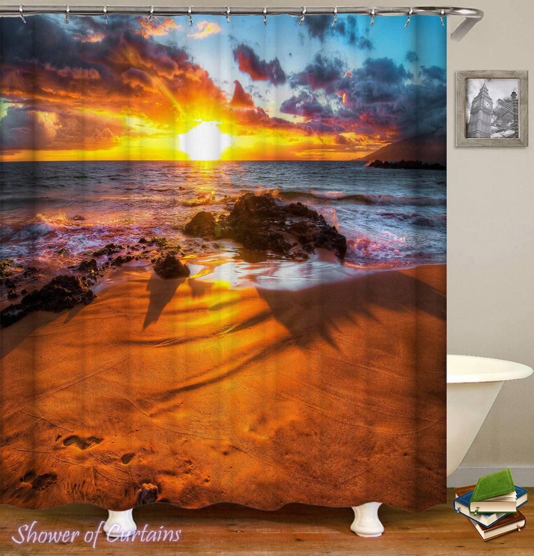 Beach Shower Curtain of Stunning Sunset
