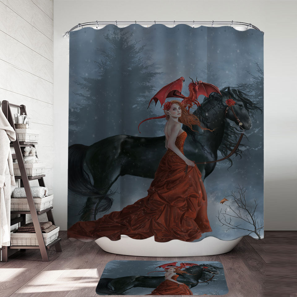 Beautiful Autumn Shower Curtain Dragon Princess with Her Horse