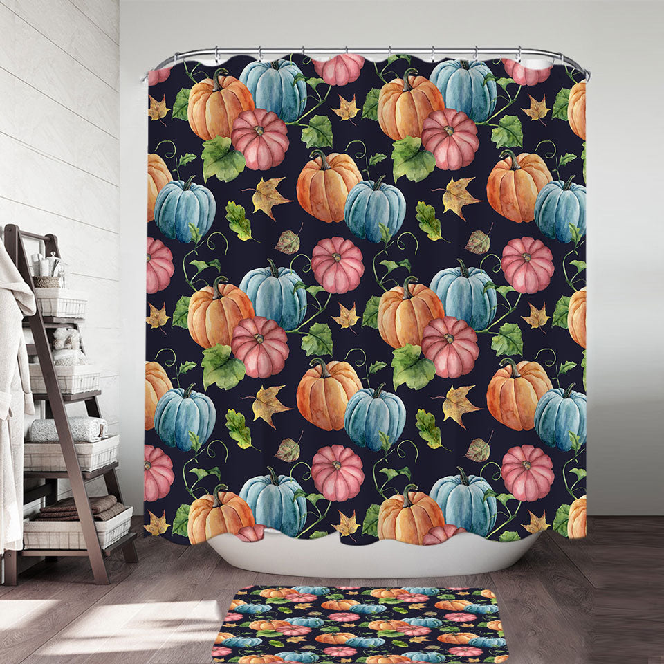 Beautiful Autumn Shower Curtains Multi Colored Pumpkins
