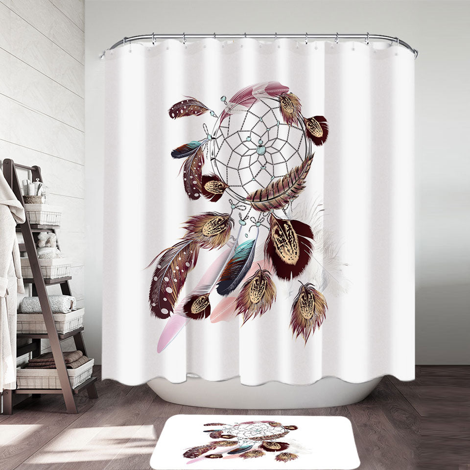 Beautiful Feathers Dream Catcher Fabric Shower Curtains