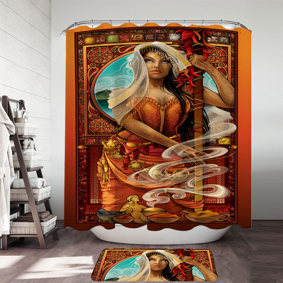 Beautiful Oriental Girl Shower Curtain Goddess of Spices