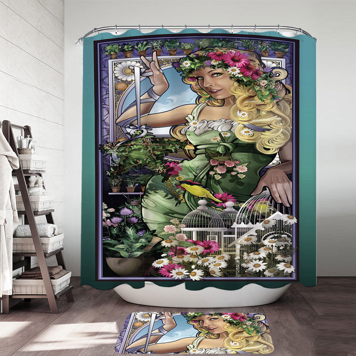 Beautiful Shower Curtains Blond Girl Goddess of Herbs