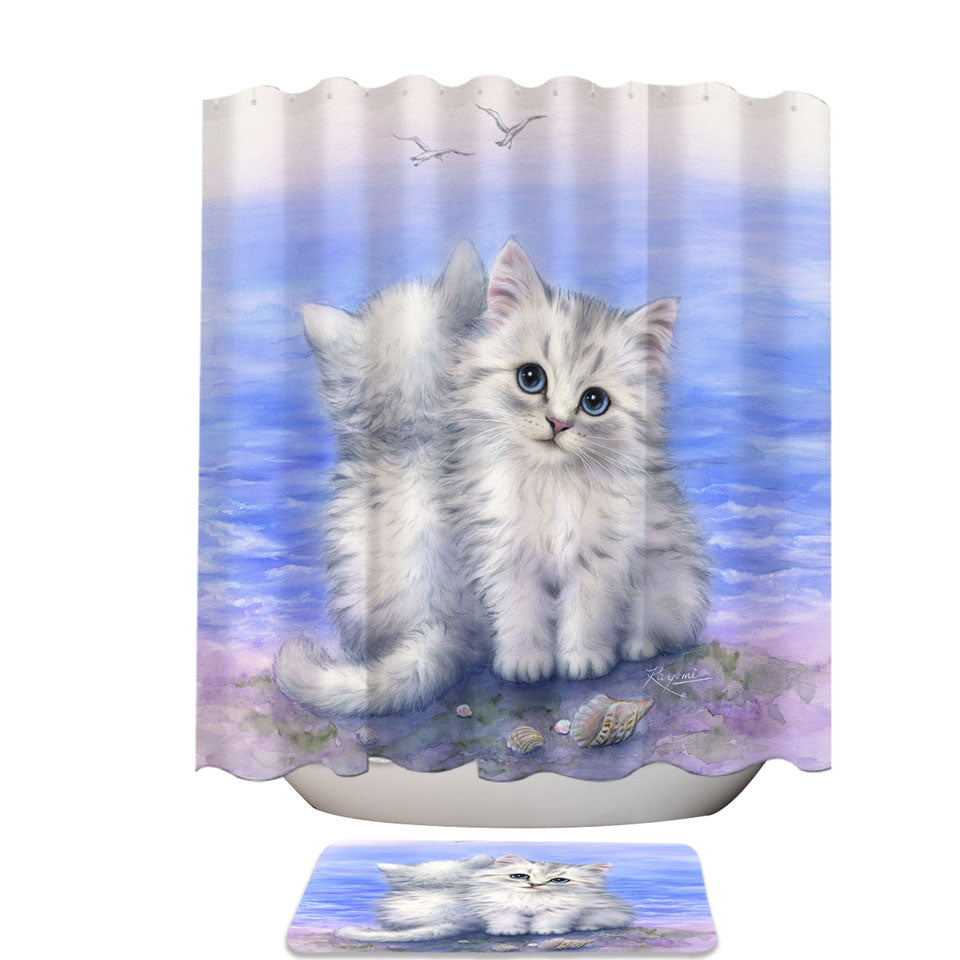 Beautiful Shower Curtains Cats Art First Date White Grey Kittens