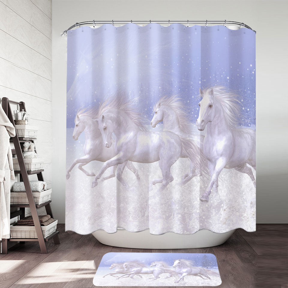 Beautiful Shower Curtains Running White Horses the Snow Horses