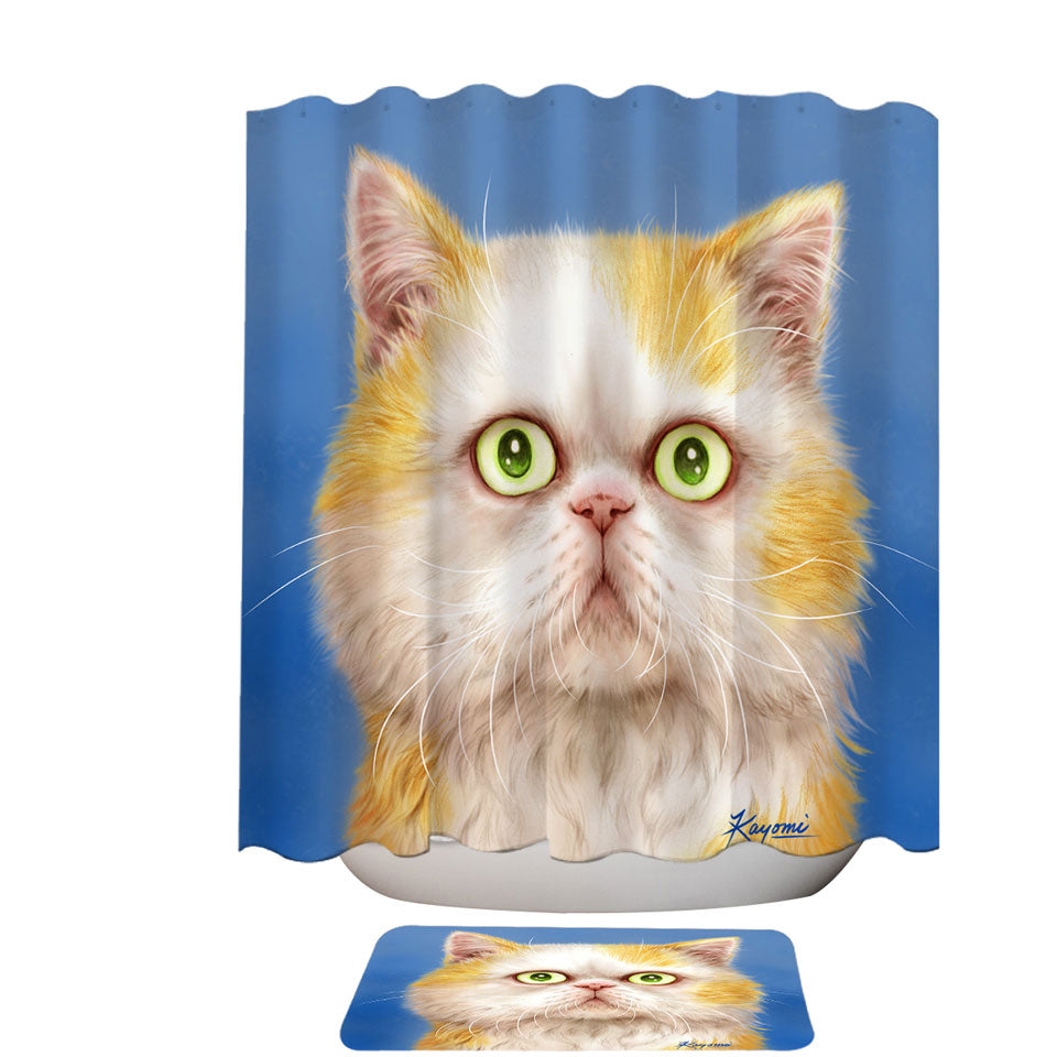 Beautiful Shower Curtains with Kittens Drawings Staring Ginger Cat
