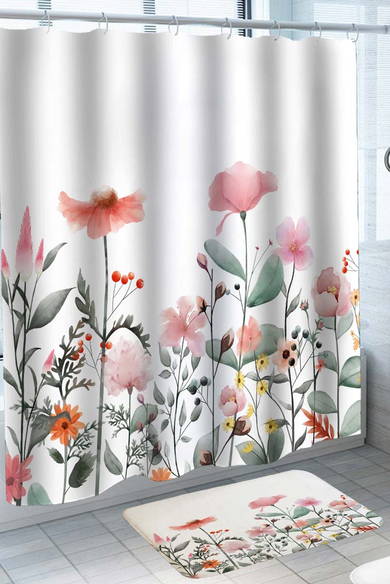 Beautiful Shower Curtains with Pinkish Modest Flower Garden