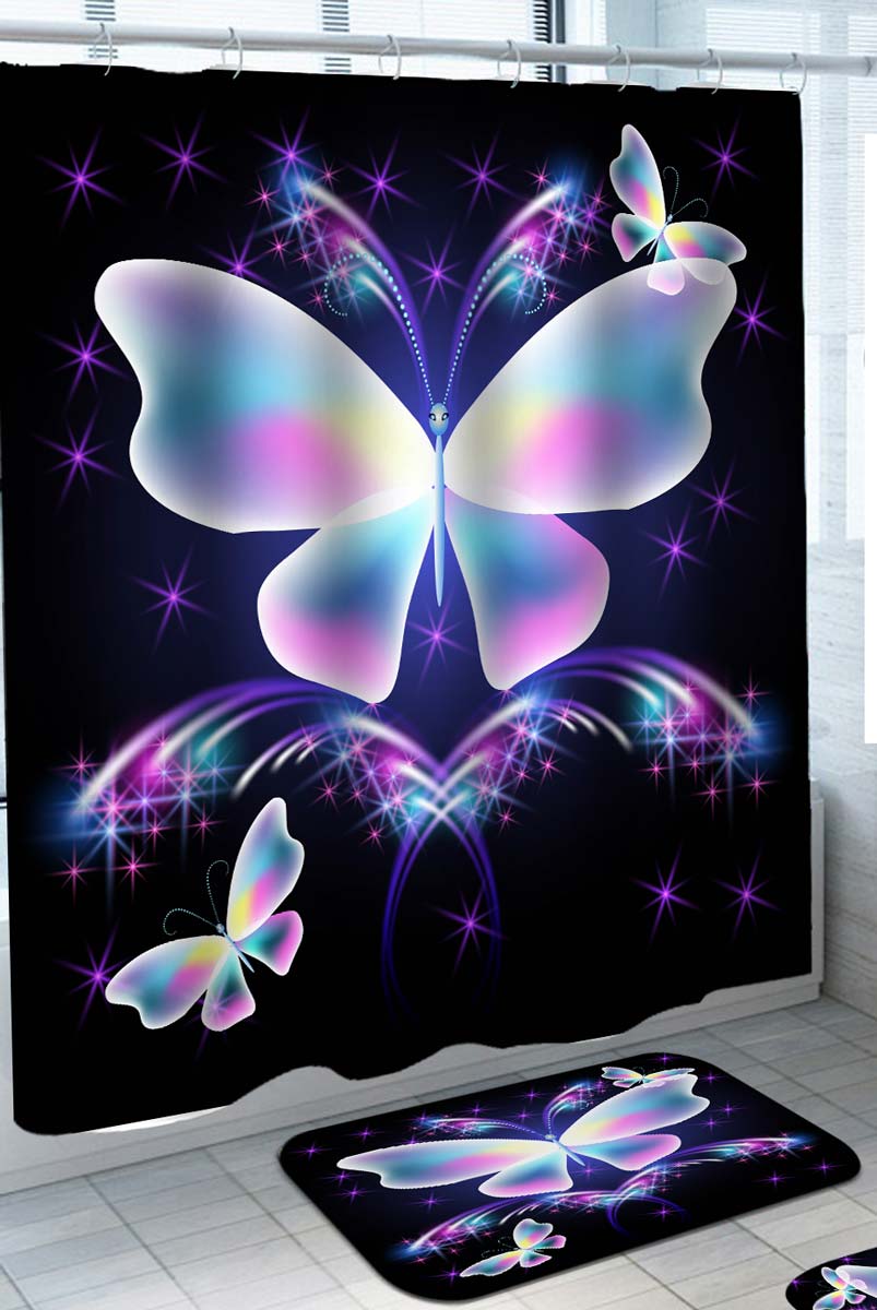 Beautiful Shower Curtains with Purplish Sparks and Butterflies