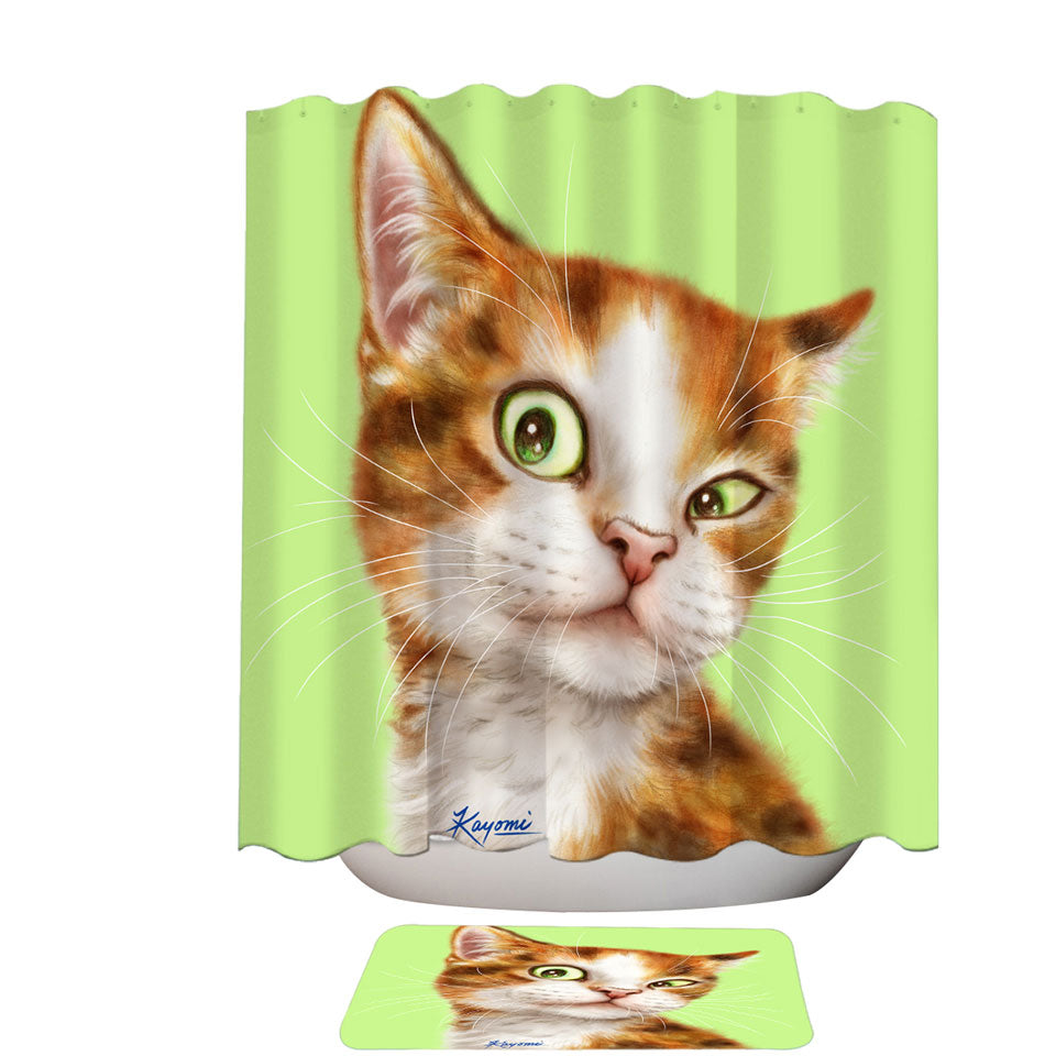Beautiful Trendy Fabric Shower Curtains Painted Cats Curious Ginger Kitty
