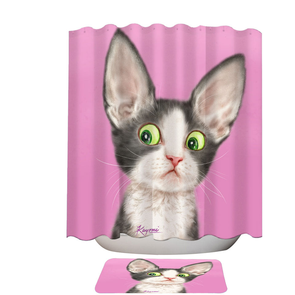 Big Ears Girly Kitty Cat over Pink Shower Curtains