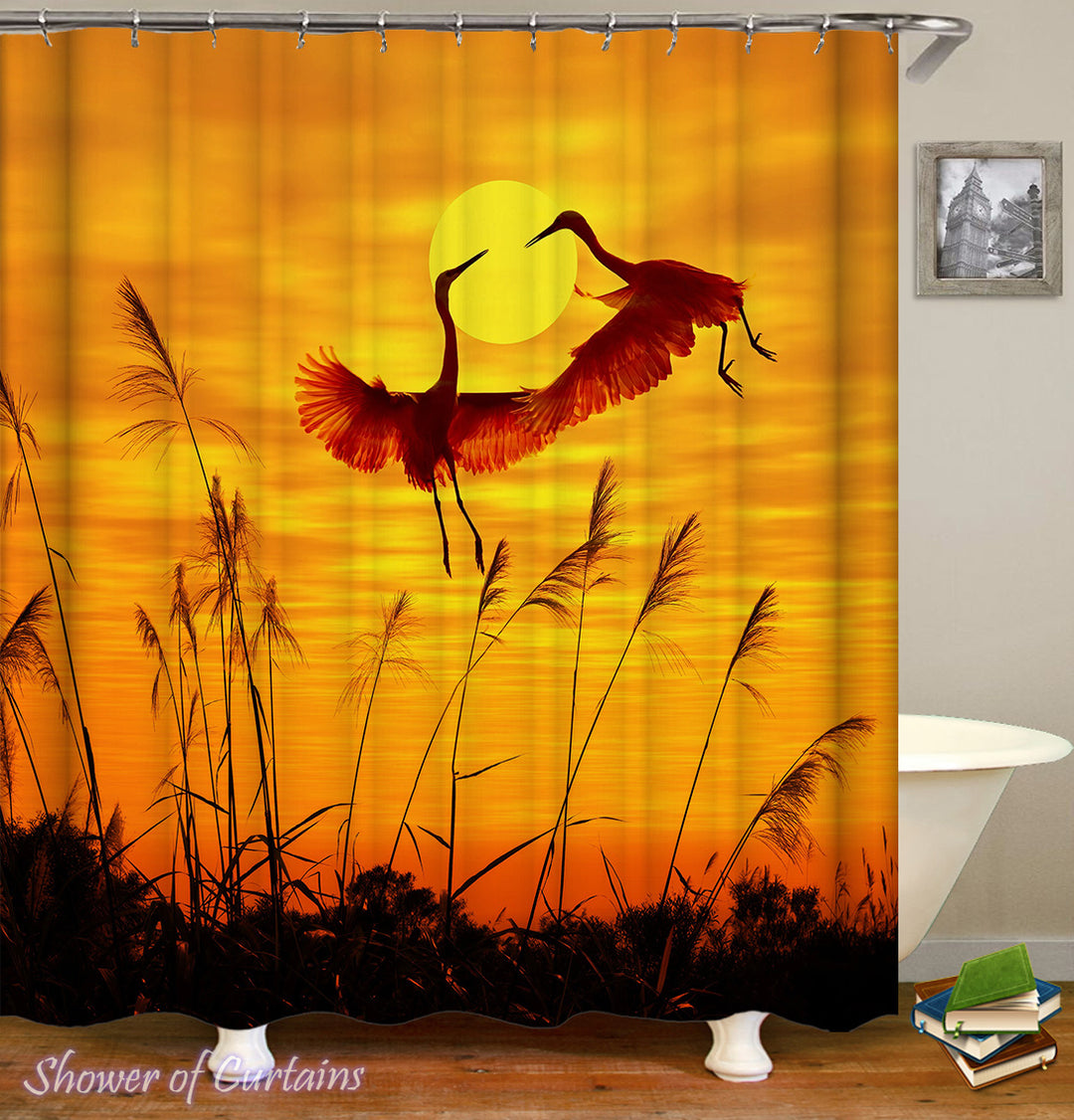 Bird Shower Curtain - Sunset Flying Storks