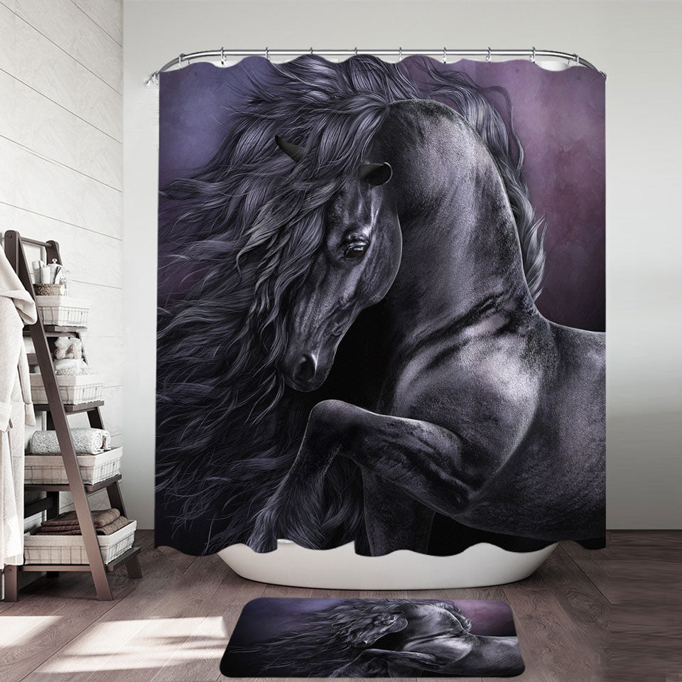 Black Horse Shower Curtain Art Out of The Night