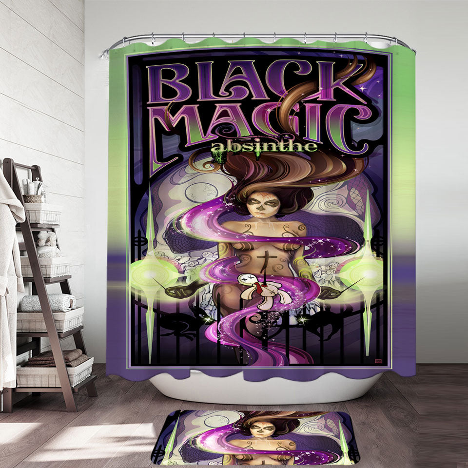 Black Magic Light Cool Sexy Skull Girl Mens Shower Curtain