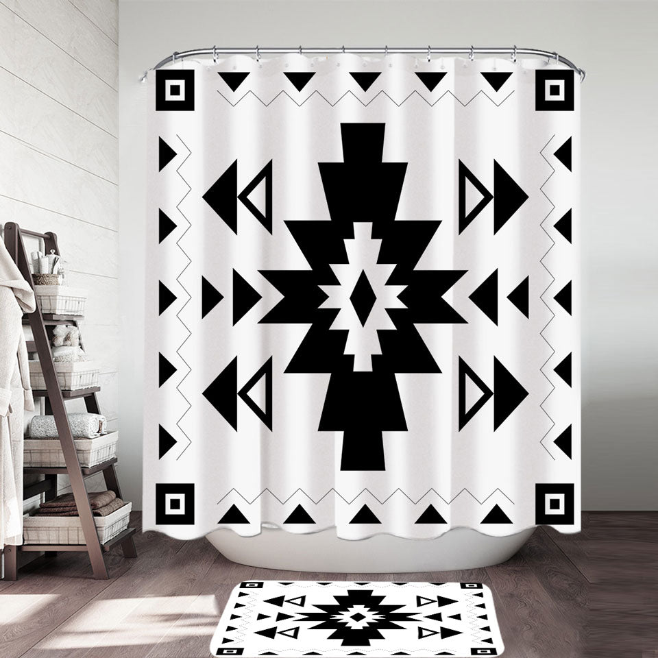 Black and White Aztec Fabric Shower Curtains