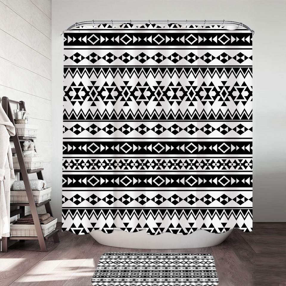 Black and White Aztec Stripes Shower Curtain