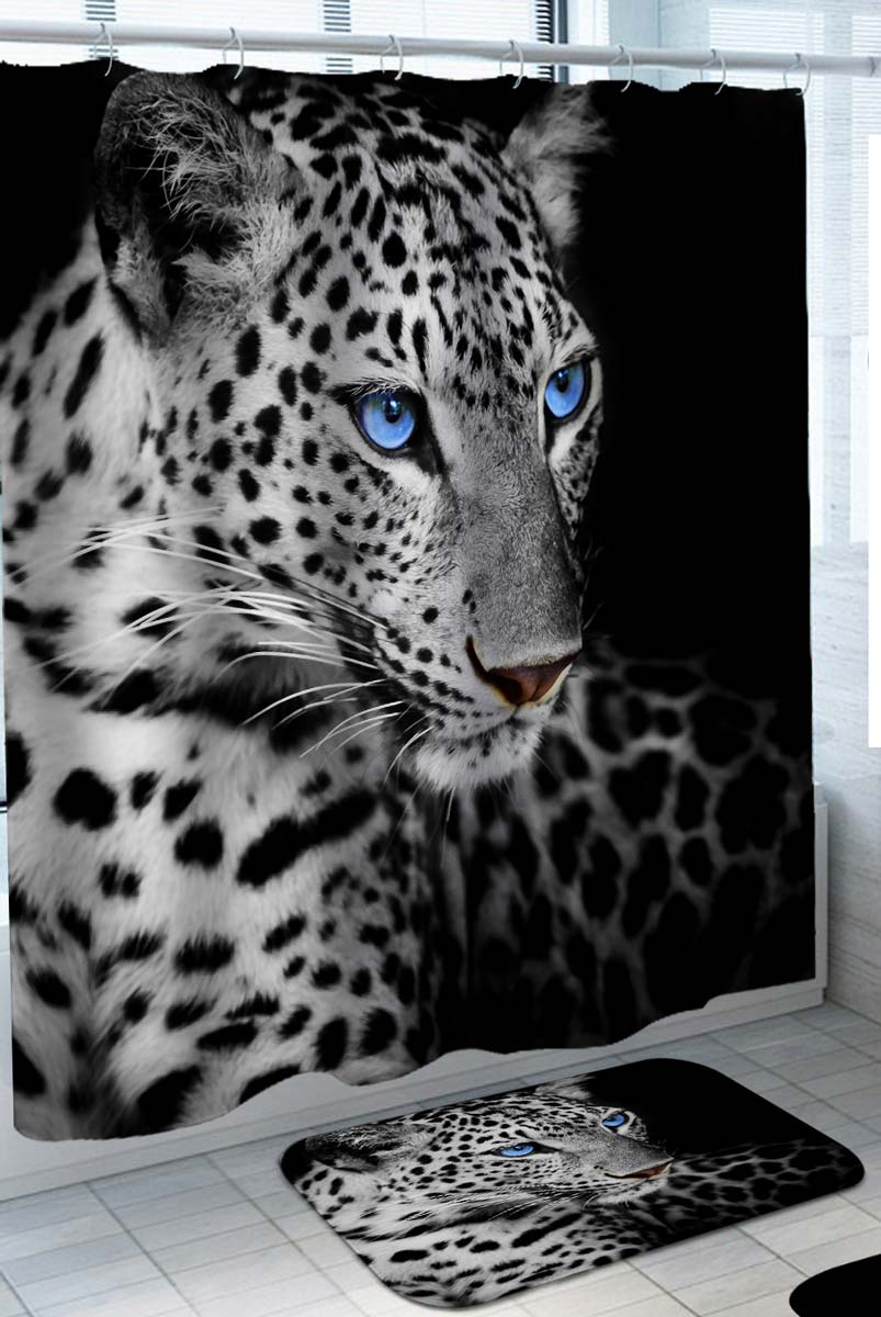 Black and White Blue Eyes Leopard Shower Curtain