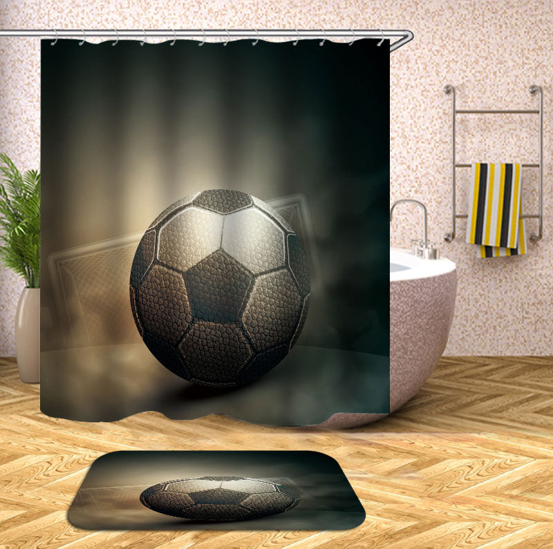 Black and White Football Soccer Ball Shower Curtain for Boys
