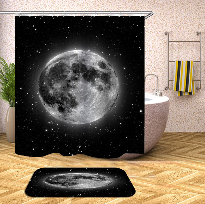 Black and White Full Moon in Space Shower Curtains