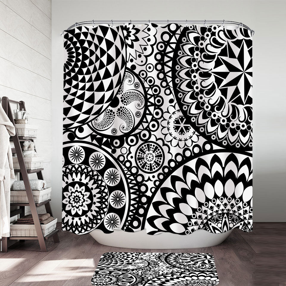 Black and White Mandalas Shower Curtains