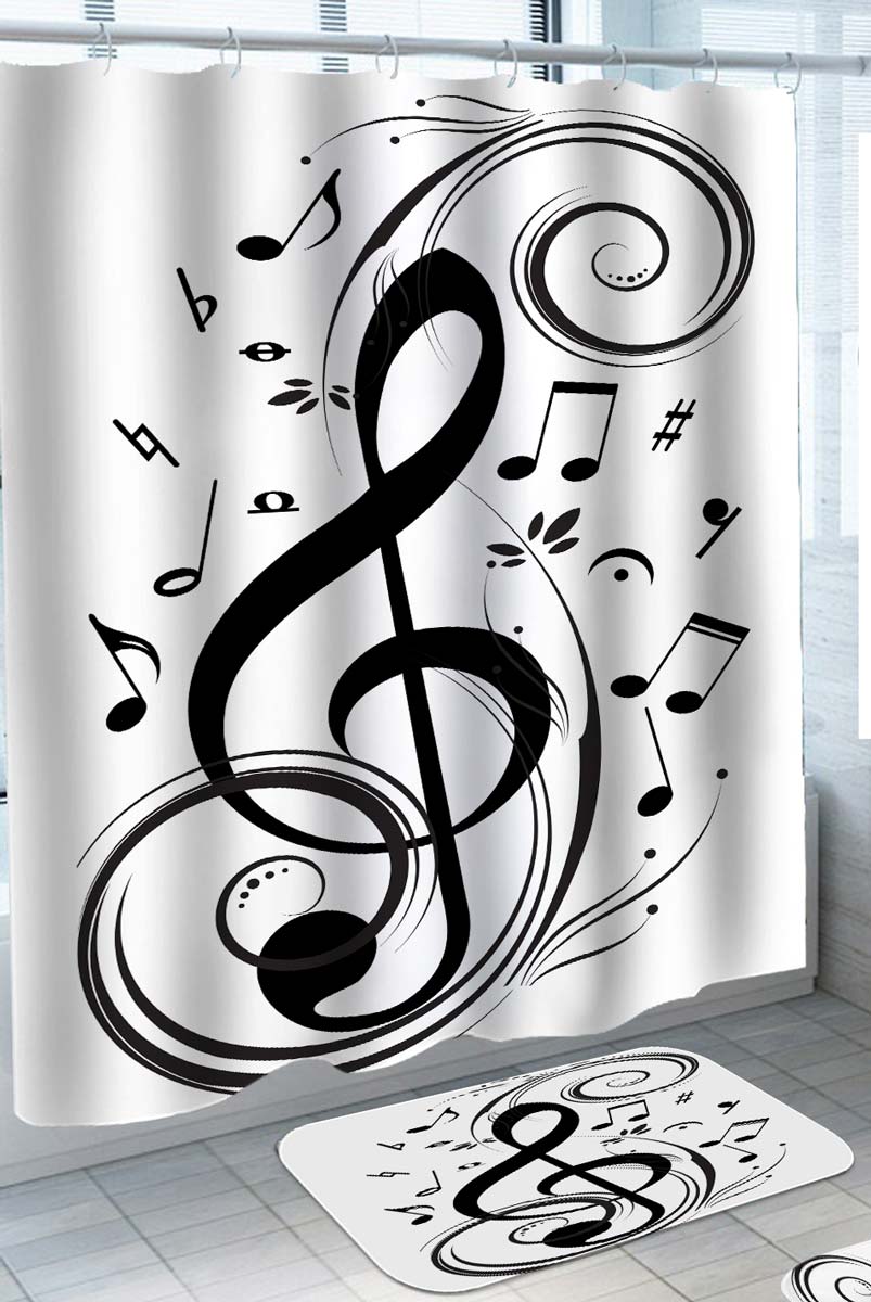 Black and White Music Notes Shower Curtain