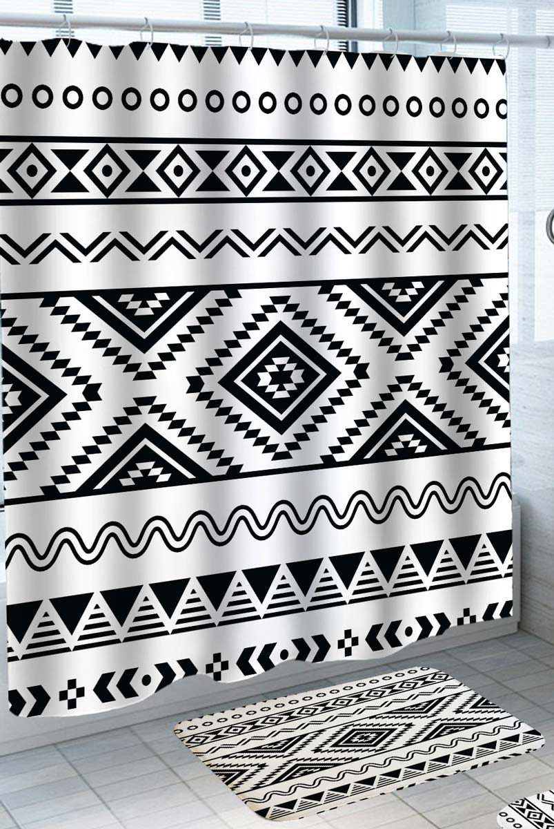 Black and White Native Aztec Pattern Shower Curtains