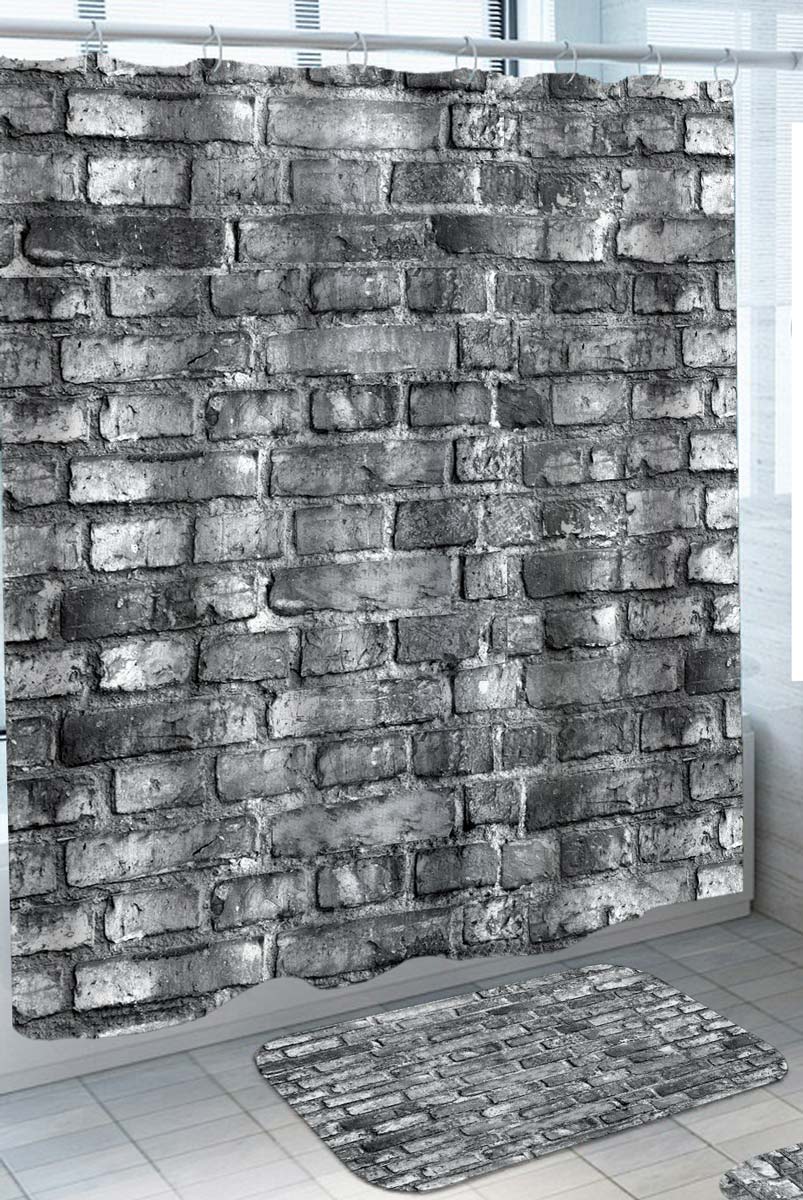 Black and White Photo Brick Wall Shower Curtain