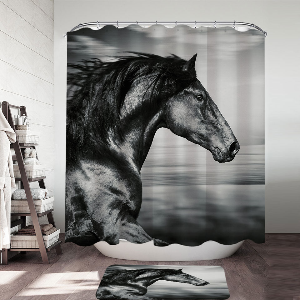Black and White Photo Wild Horse Shower Curtain