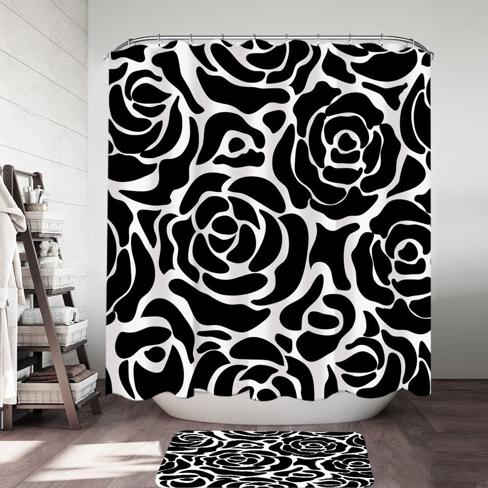 Black and White Roses Shower Curtains