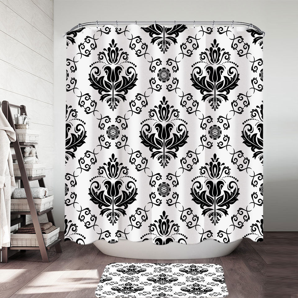 Black and White Royal Floral Shower Curtain