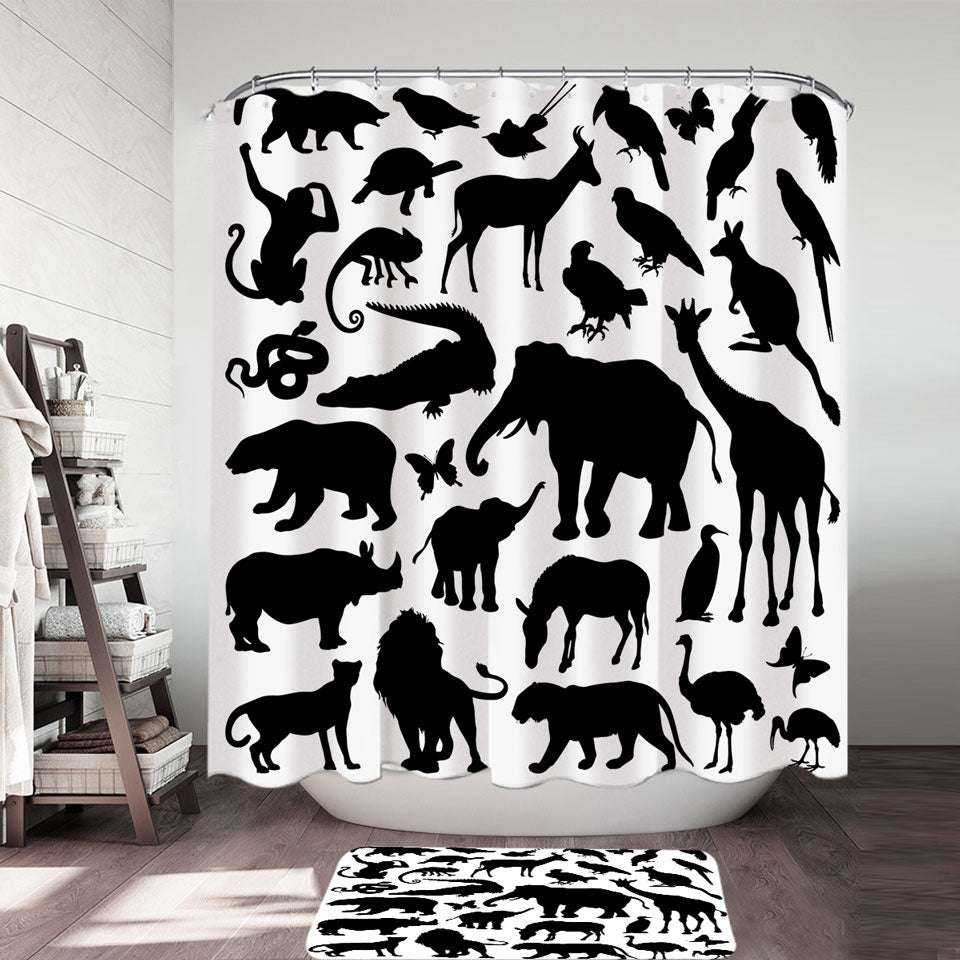Black and White Shower Curtain Animals Silhouettes