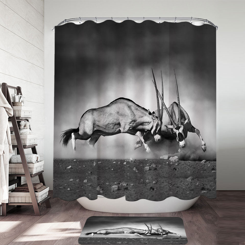 Black and White Shower Curtain with Wild Antelopes