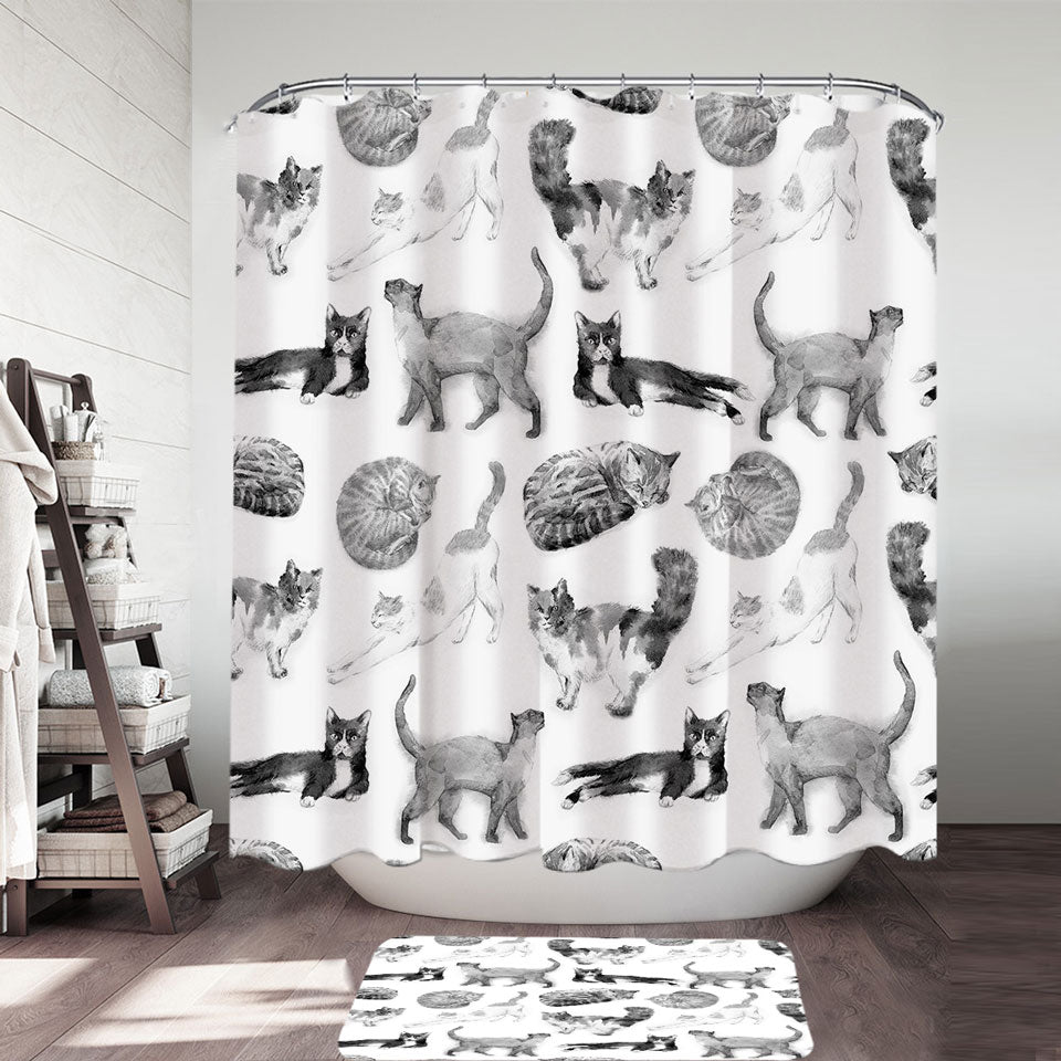 Black and White Shower Curtains with Cats