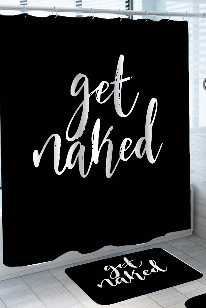 Black and White Shower Curtains with Cursive Get Naked
