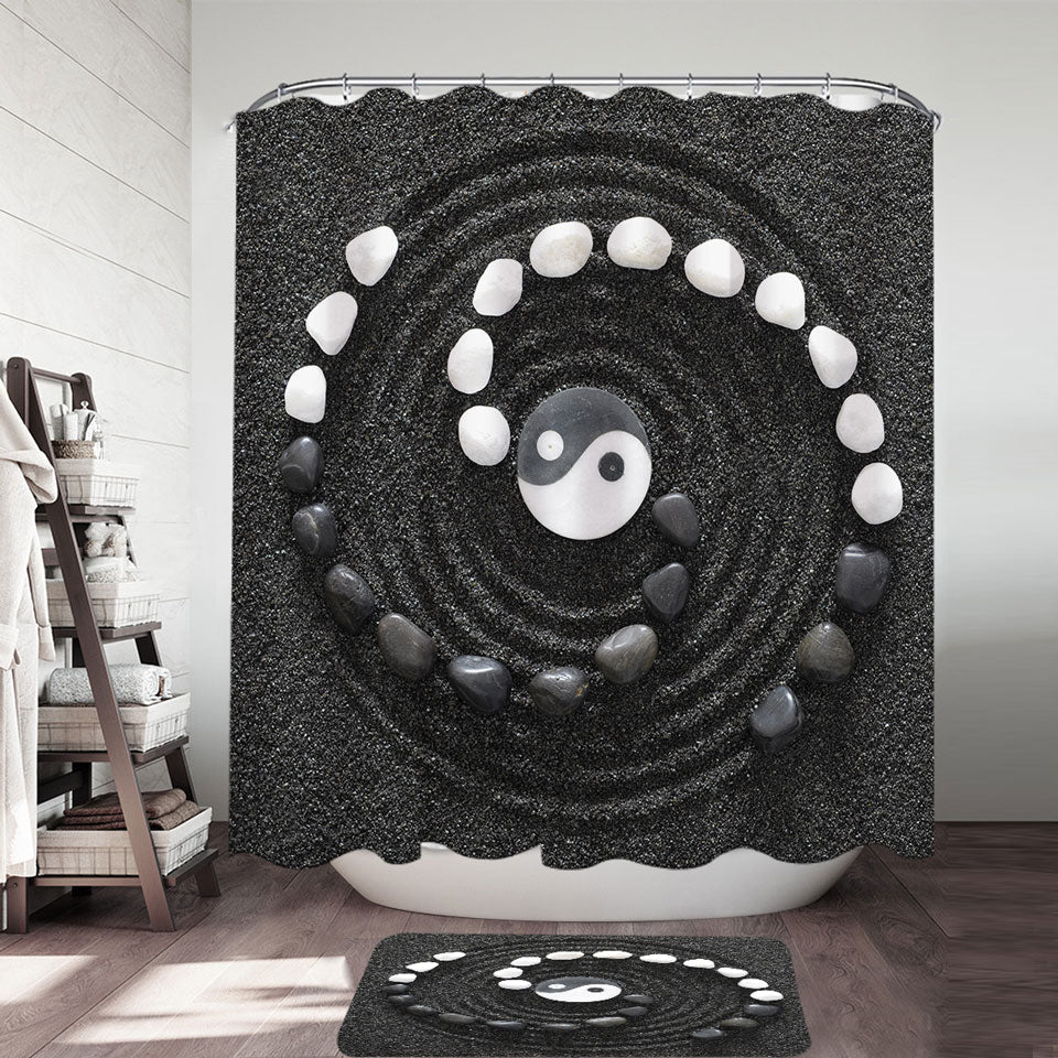Black and White Stones Yin and Tang Shower Curtain