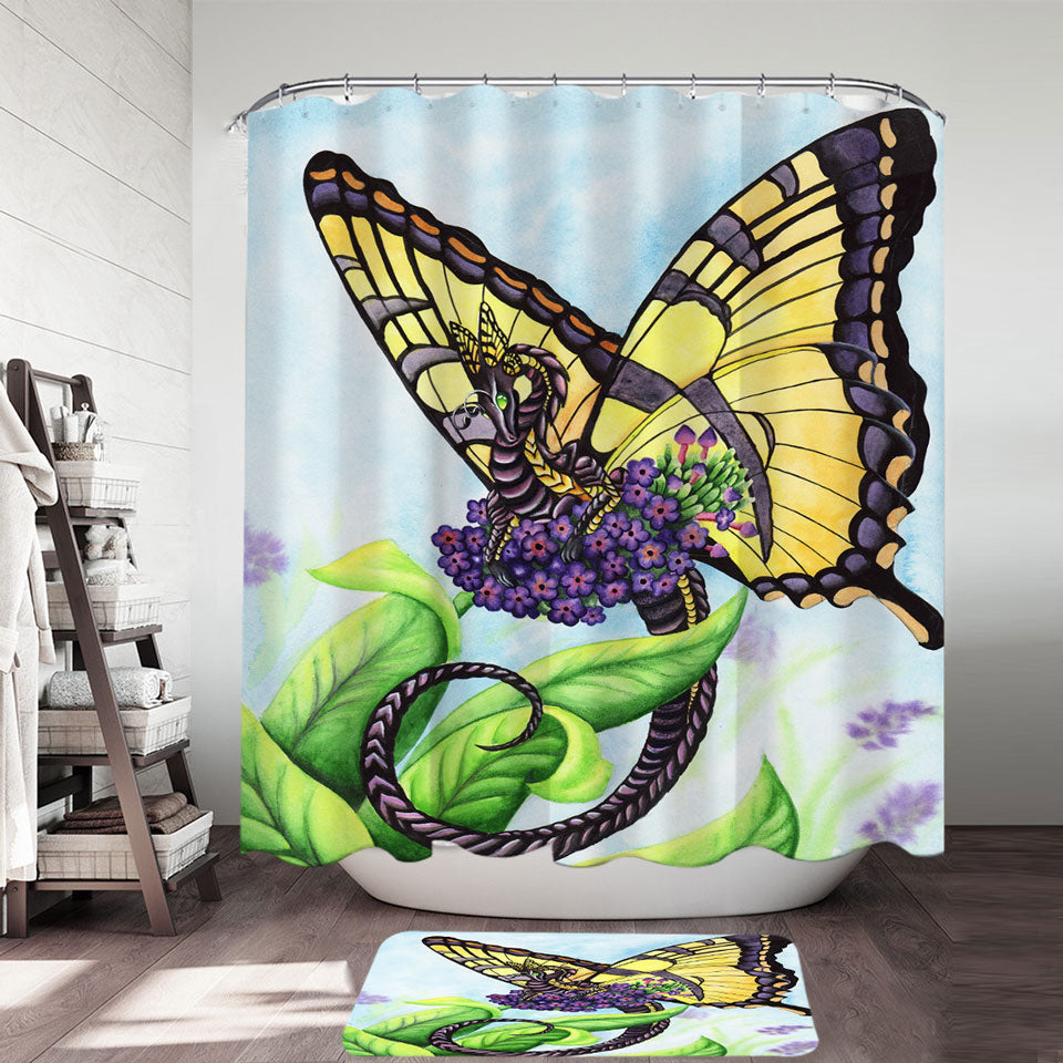 Black and Yellow Unique Shower Curtains the Bouquet Dragon