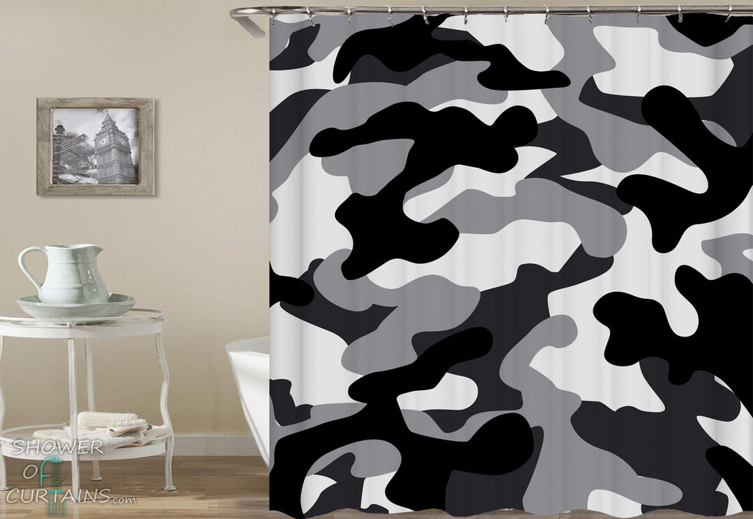 Black And Grey Camouflage Shower Curtain