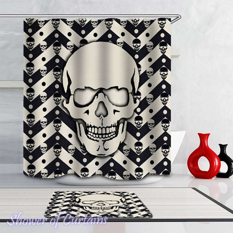Black And White Chevron Skulls Shower Curtain  - Skull Bath Mat