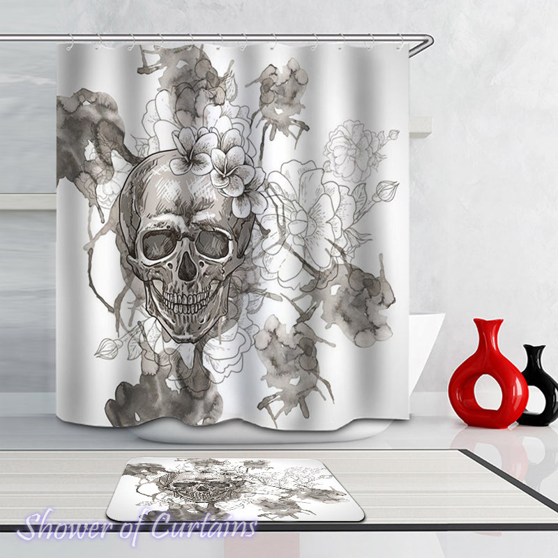 Black And White Drawing Skull shower curtain
