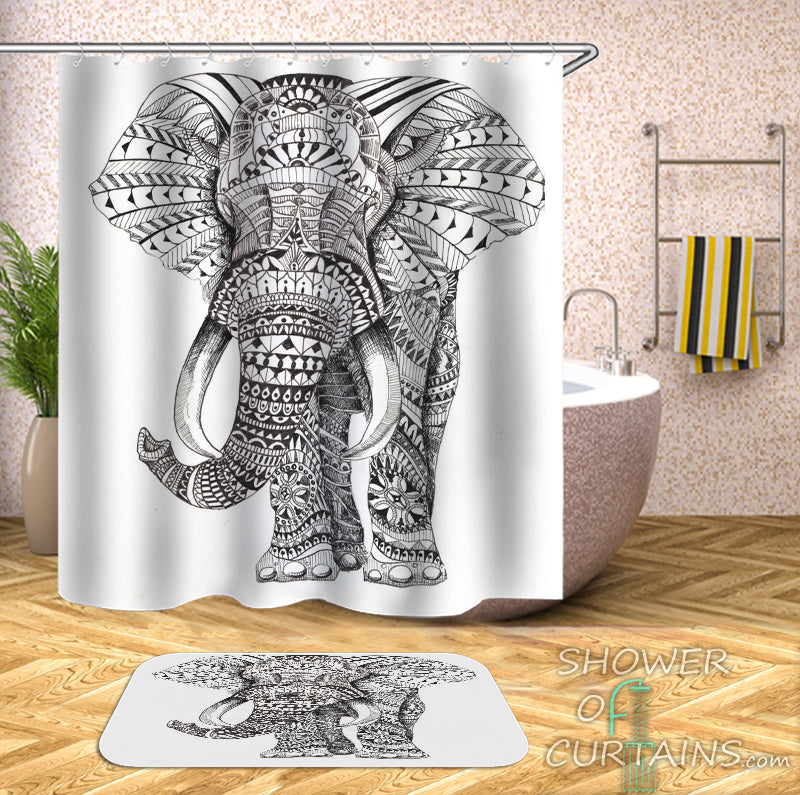 Black And White Indian Elephant Shower Curtain