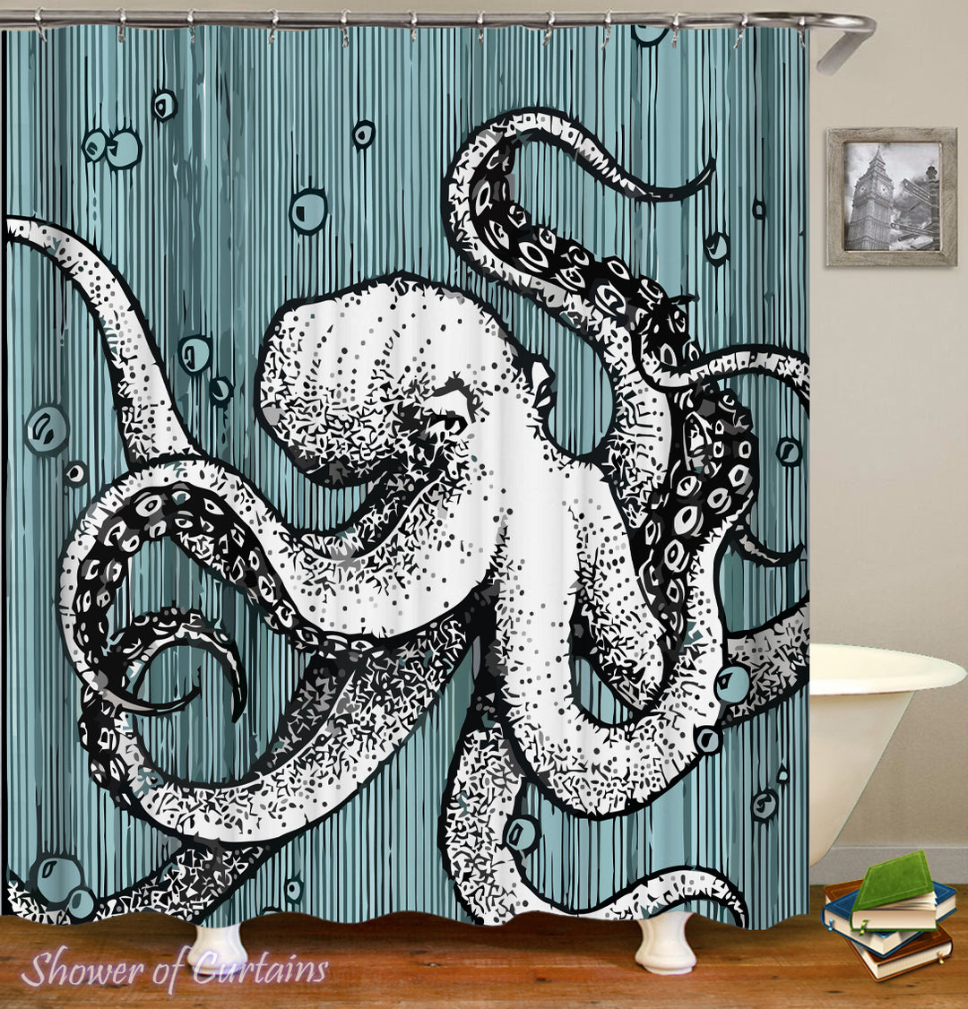 Black And White Octopus Shower Curtain