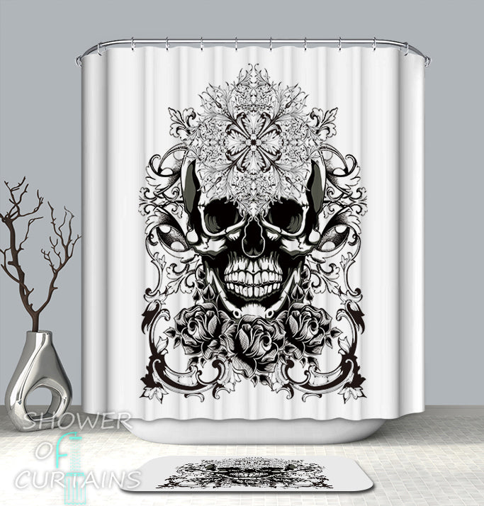 Black And White Skull Shower Curtain of Black And White Oriental Skull