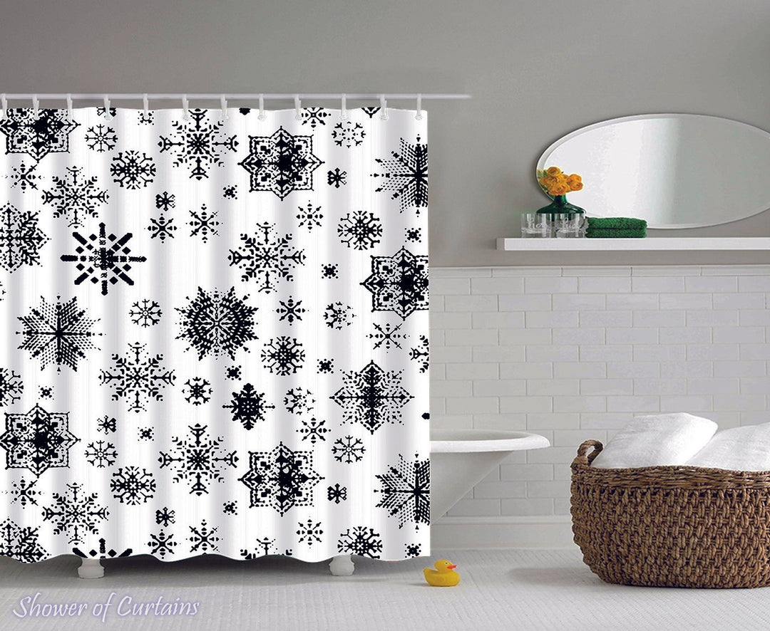 Black And White Snowflakes Shower curtain design