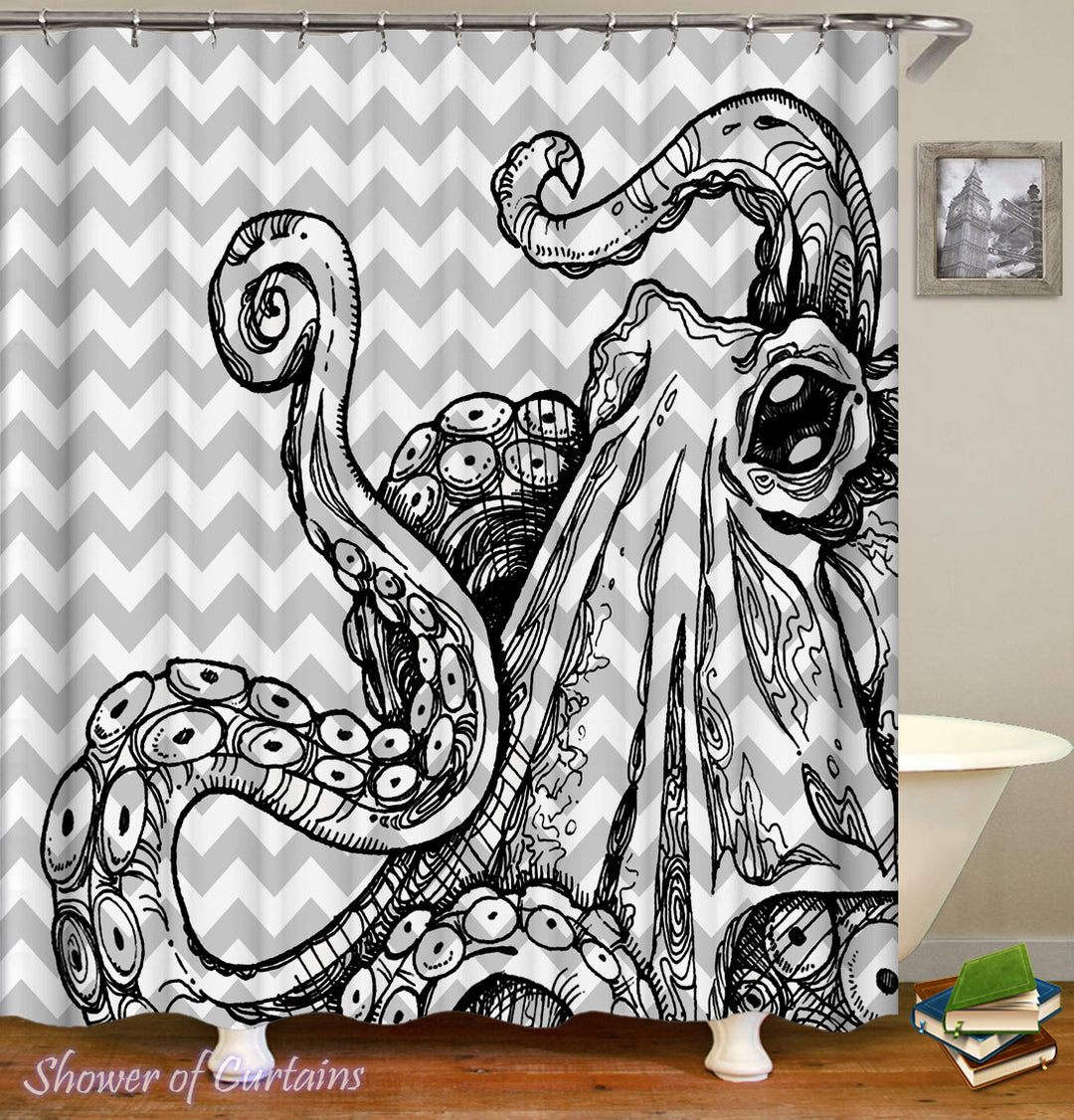Black N' White Octopus Shower Curtain