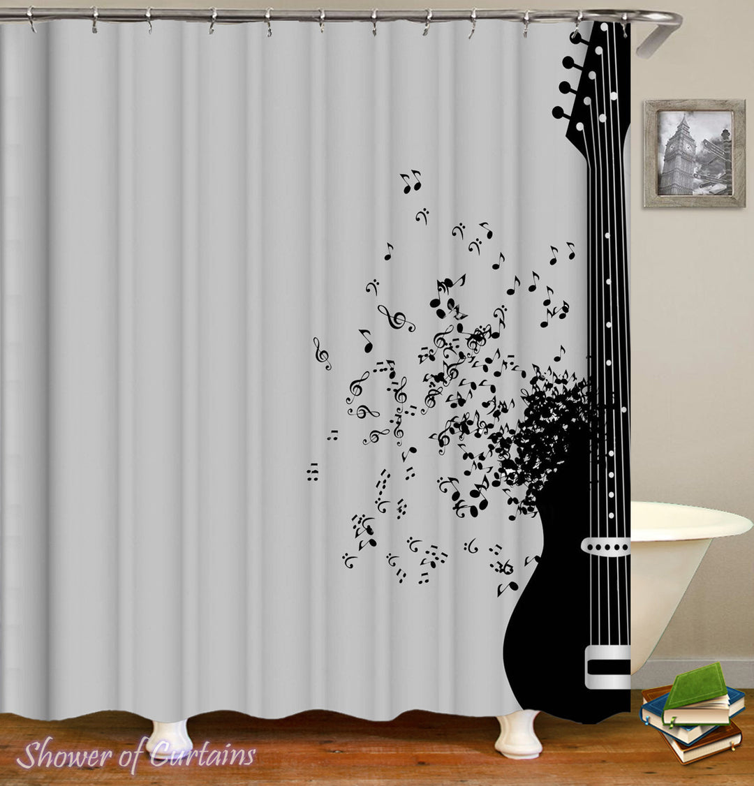 Black and White shower curtains- Guitar Is Life