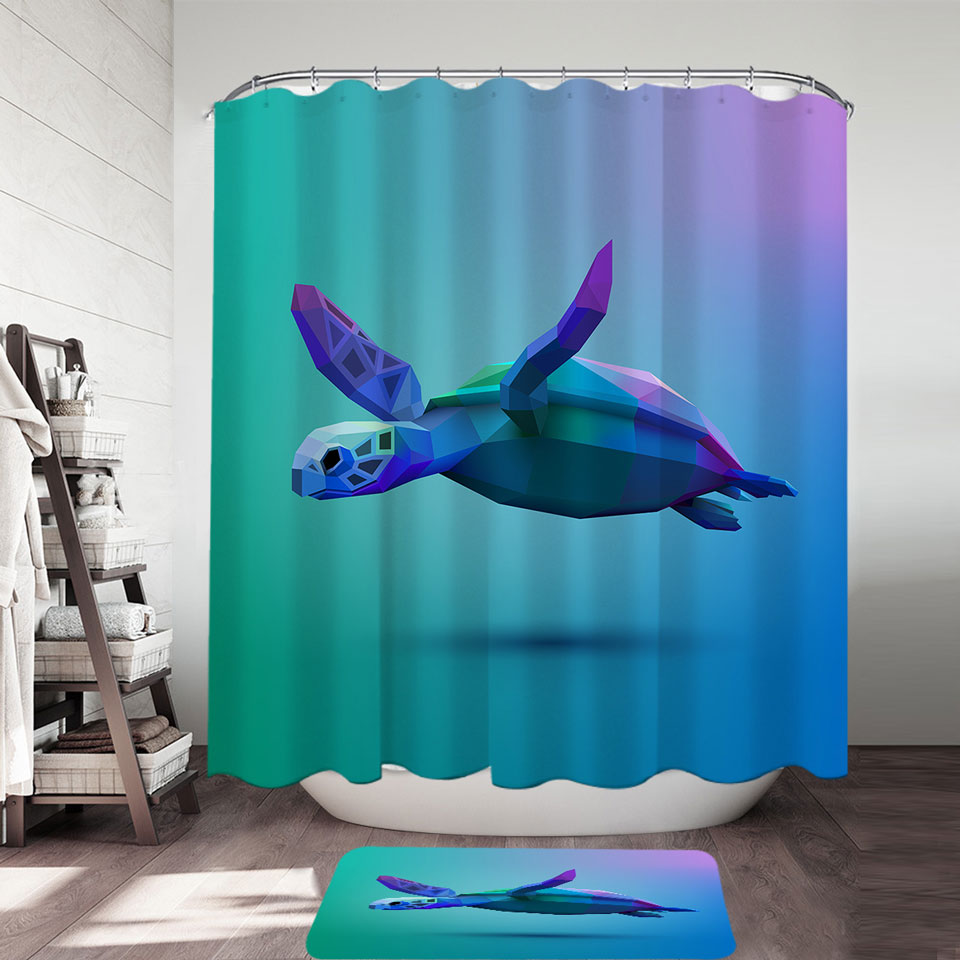 Blue 3D Turtle Shower Curtain