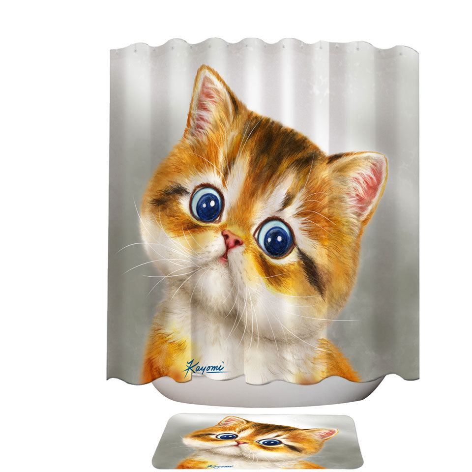 Blue Eyes Ginger Kitten Cat Fabric Shower Curtains