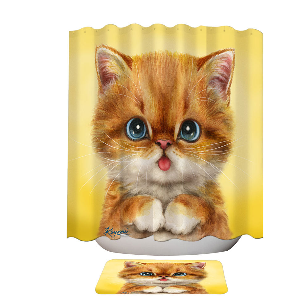 Blue Eyes Ginger Kitty Cat Shower Curtains