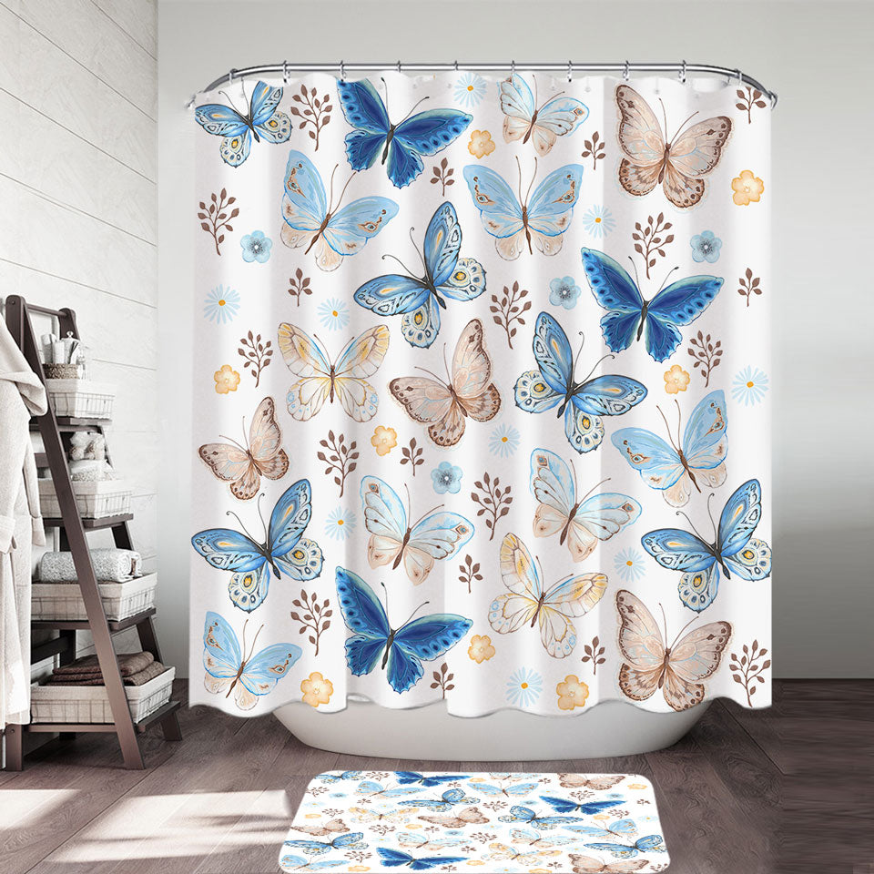 Blue Hues Butterflies Shower Curtains For Sale