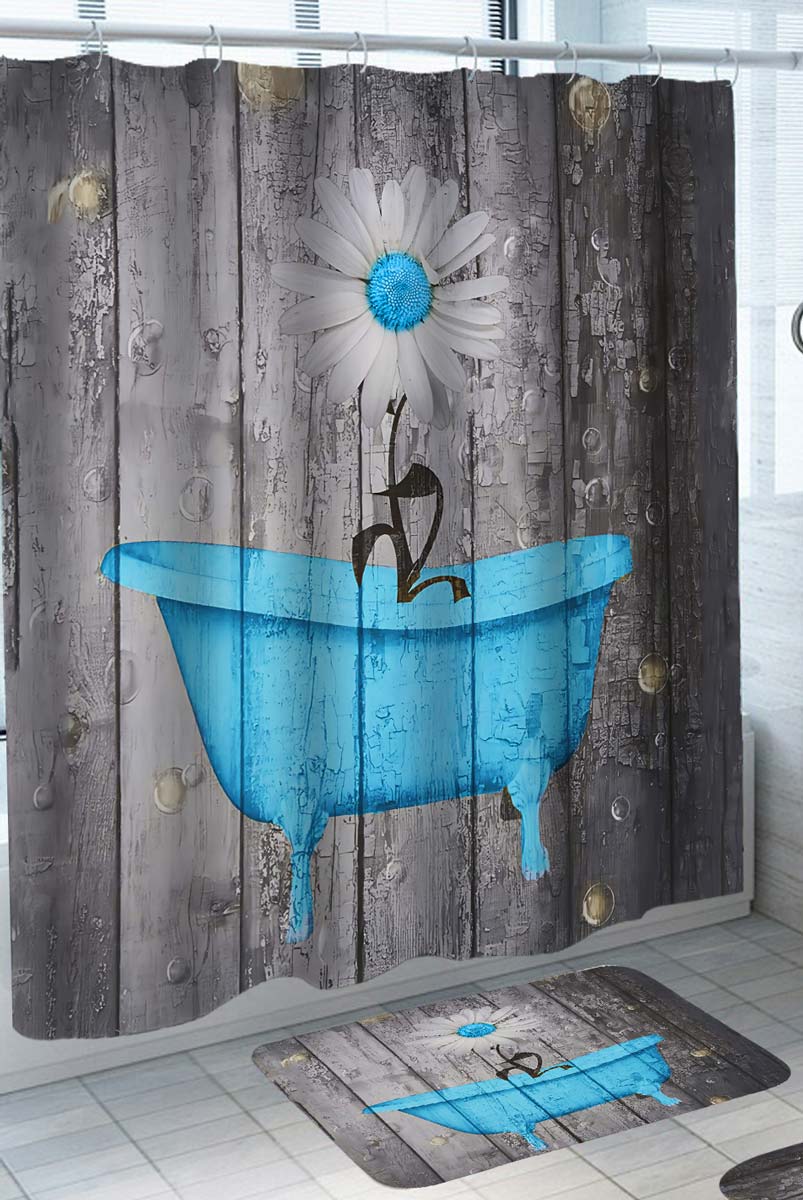 Blue Tub and Daisy Shower Curtain