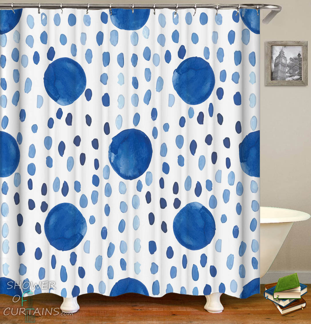 Blue Drops Shower Curtain - Blue Themed Bathroom Decor
